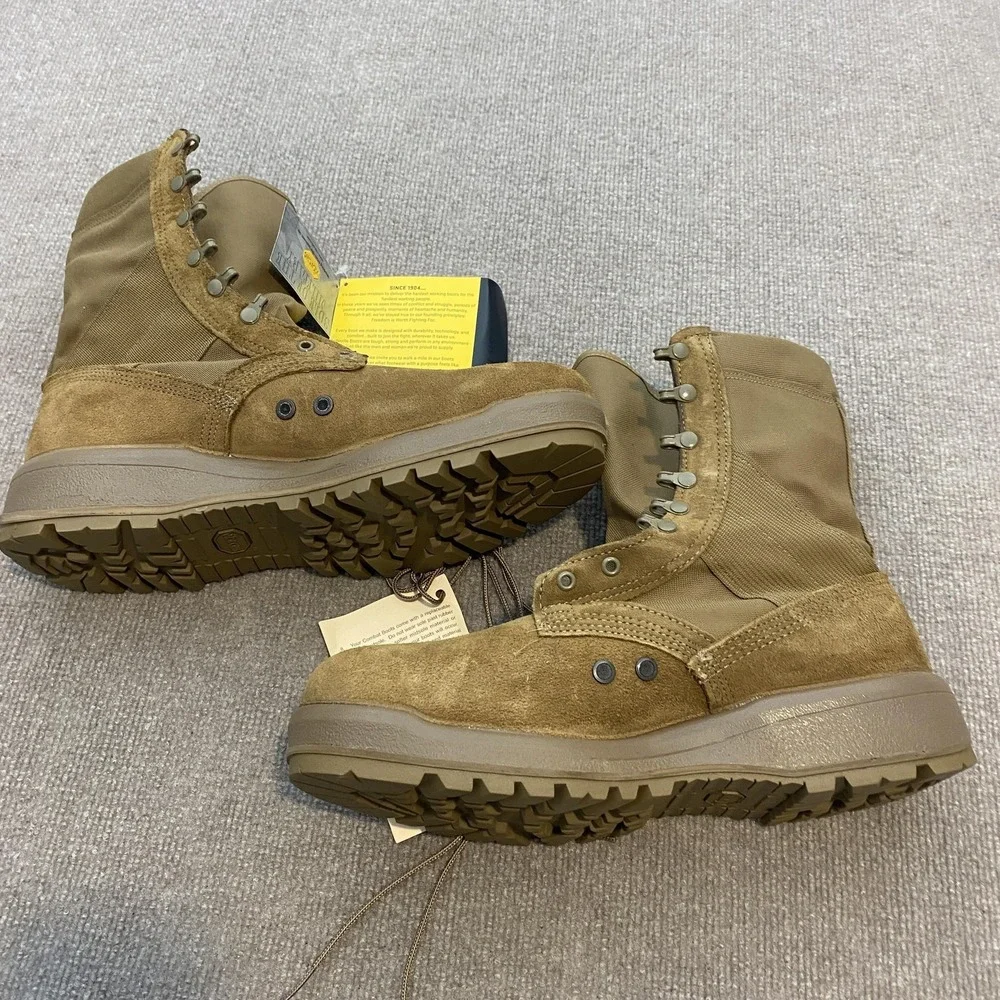 Belleville Combat Boots Mens Size 13.5 R Brown Suede Army Hot Weather Vibram NWT